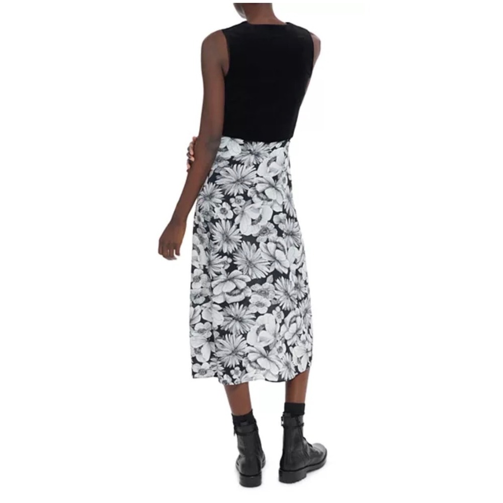 The Kooples Black Velvet Vest Floral Silk Skirt Midi Dress Size M - Picture 2 of 15